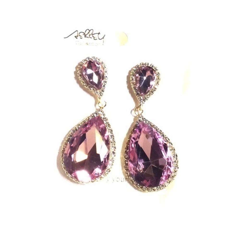 Boutique‎ Pink crystal teardrop gem glam earrings NWT regal coquette